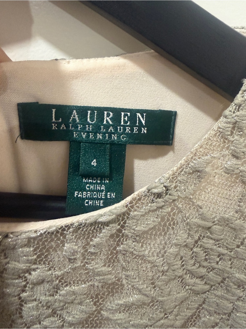 Ralph Lauren Long-Sleeve Lace Evening Gown in Champagne Silver - Picture 3 of 7